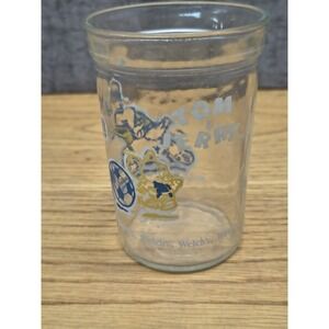 Tom & Jerry Soccer Welch's ACL Glass Jelly Jar 1991 - BLUE & YELLOW